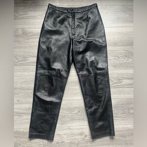 VINTAGE Lands’ End 100% Lambskin Black Straight High Rise Leather Pants Size 12